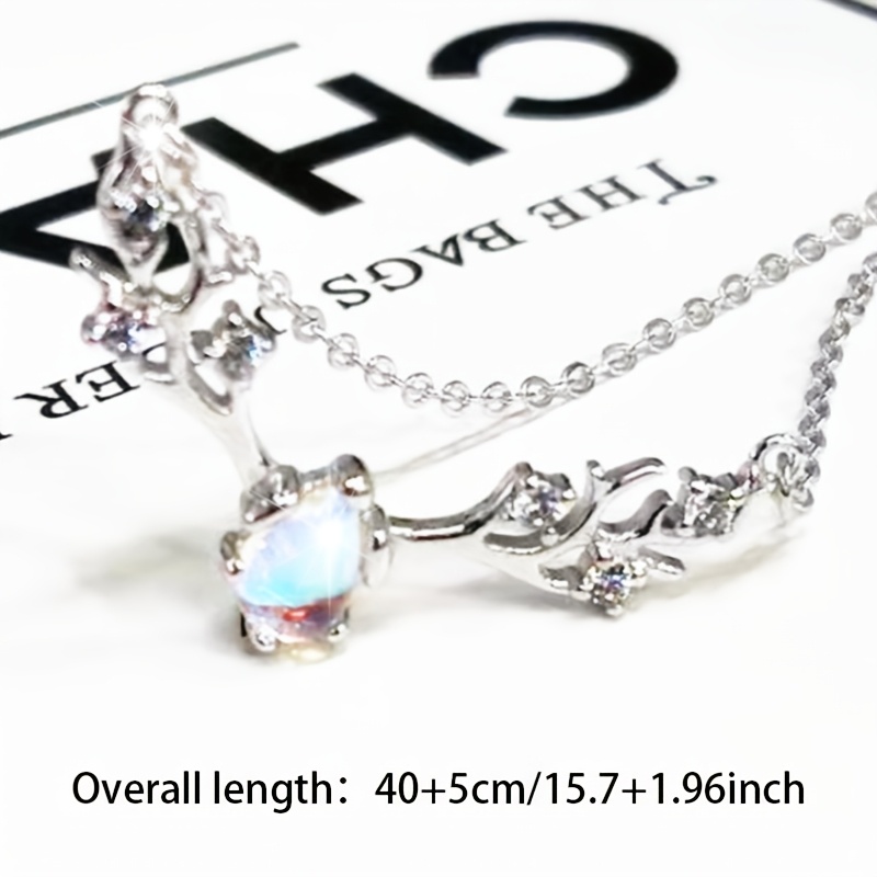Women's Creative Moonstone Antler Pendant Necklace, Gift for Her